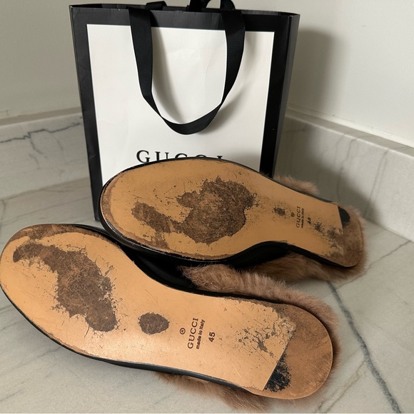 Gucci Black Leather Fur Loafers with Gold Horsebit! Rocking PROM shoes! - Picture 6 of 6